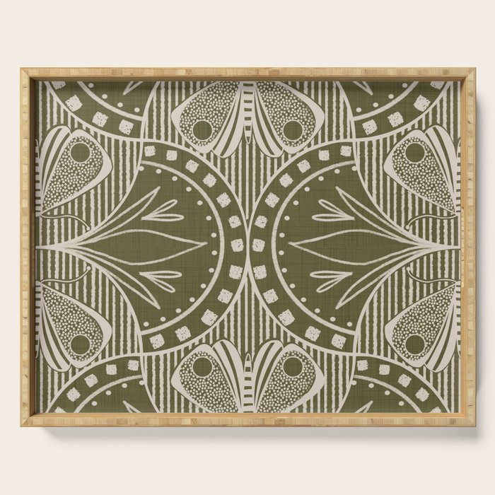Art Nouveau Butterfly Floral - Olive Drab Serving Tray Gallery Image 1