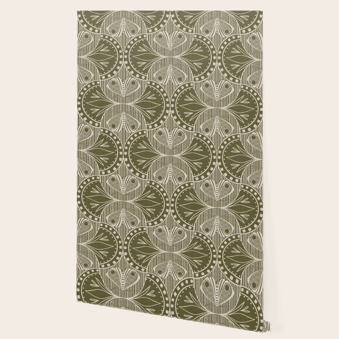 Art Nouveau Butterfly Floral - Olive Drab Wallpaper Gallery Image 2