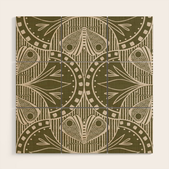 Art Nouveau Butterfly Floral - Olive Drab Wood Wall Art Gallery Image 1