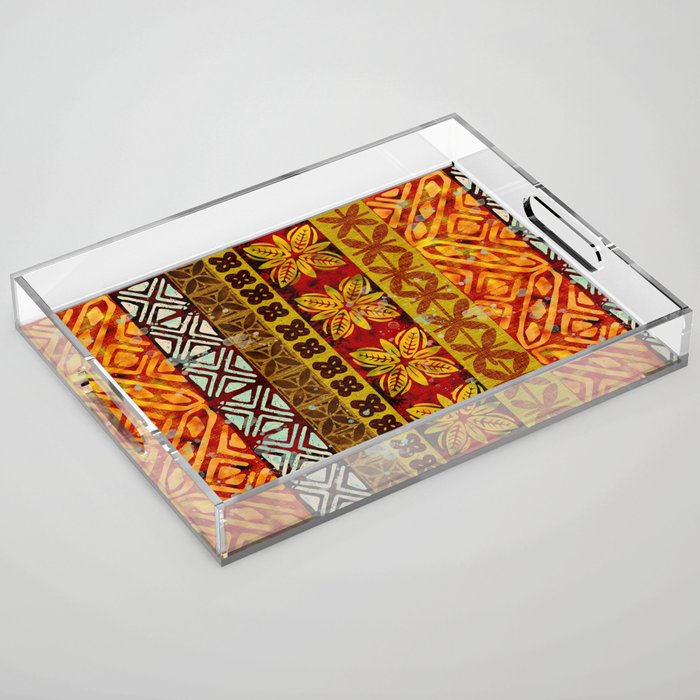 Vintage Hawaii Barkcloth Beachy design 204a Acrylic Tray Gallery Image 1