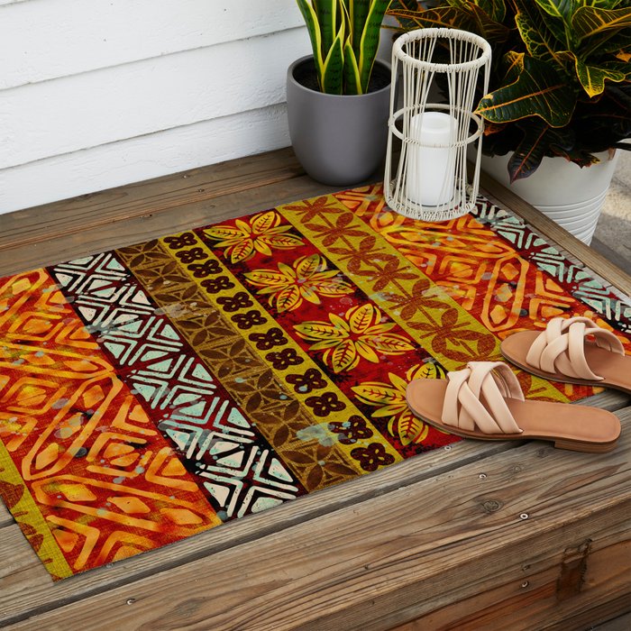 Vintage Hawaii Barkcloth Beachy design 204a Outdoor Rug Gallery Image 2