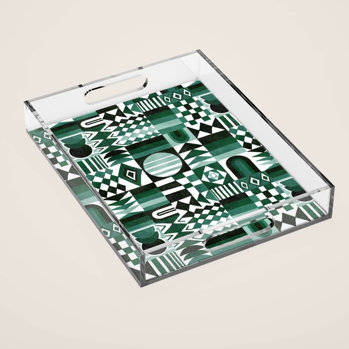 Geometric Tapestry - Green Acrylic Tray Gallery Image 1