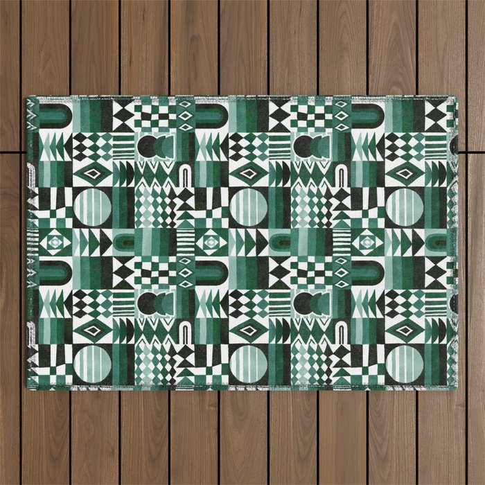 Geometric Tapestry - Green Outdoor Rug Gallery Image 1