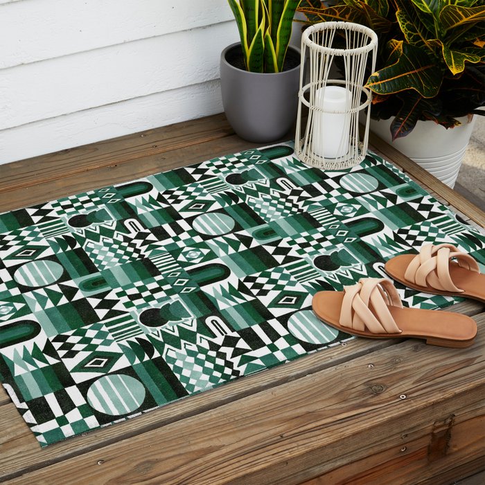 Geometric Tapestry - Green Outdoor Rug Gallery Image 2