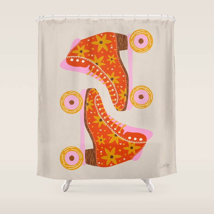 Retro Roller Skates - Coral Shower Curtain Gallery Image 1