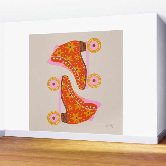 Retro Roller Skates - Coral Wall Mural Gallery Image 2