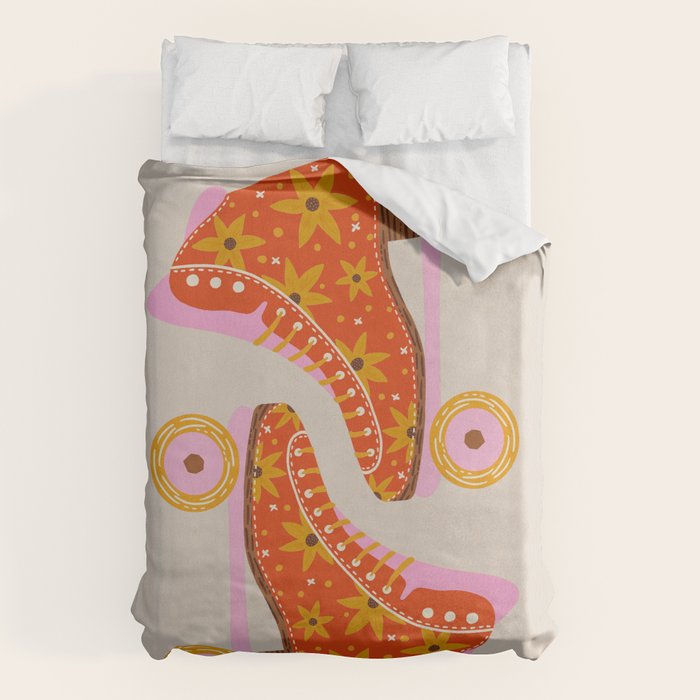 Retro Roller Skates - Coral Duvet Cover Gallery Image 1