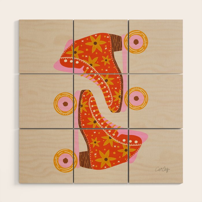 Retro Roller Skates - Coral Wood Wall Art Gallery Image 1