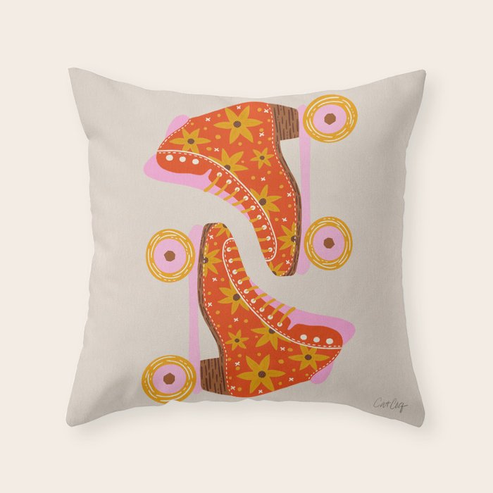 Retro Roller Skates - Coral Throw Pillow Gallery Image 6