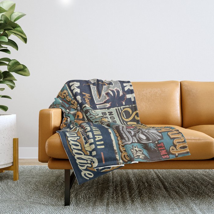 Vintage Surfing Poster Throw Blanket Gallery Image 1