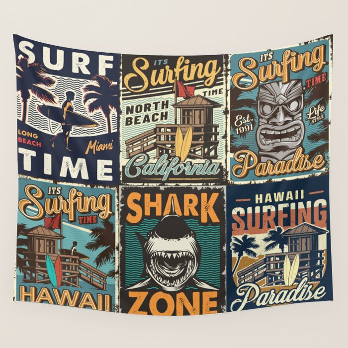 Vintage Surfing Poster Wall Tapestry Gallery Image 4