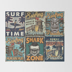 Vintage Surfing Poster Throw Blanket Gallery Image 2