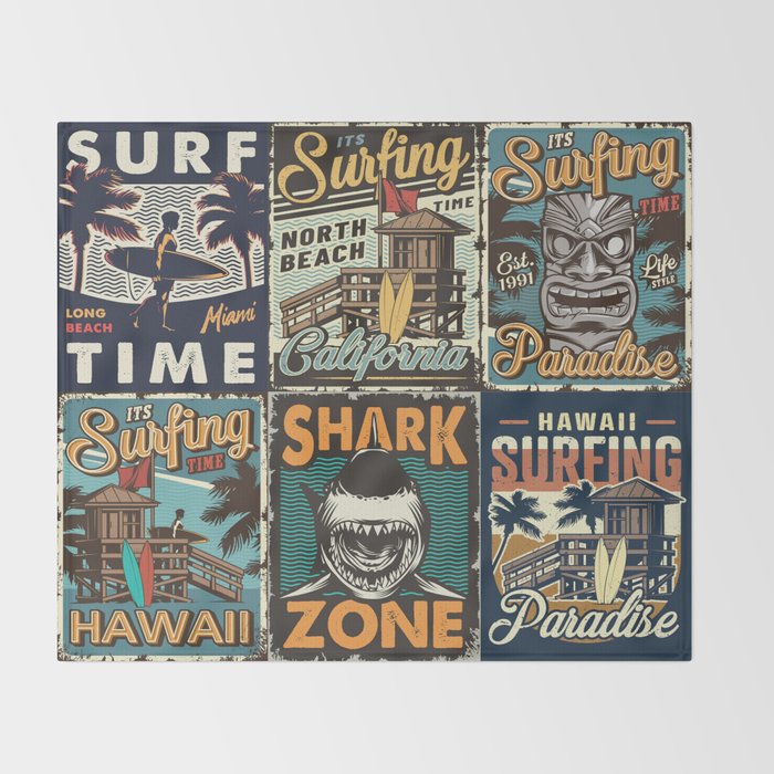 Vintage Surfing Poster Throw Blanket Gallery Image 2