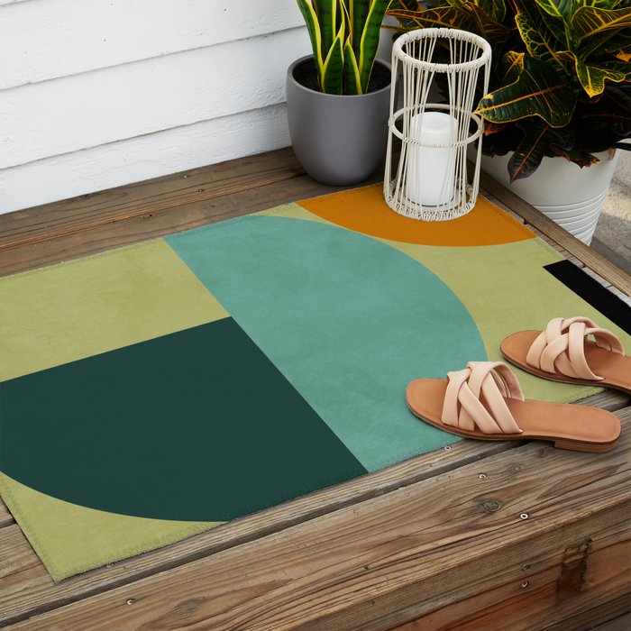 mid mod geometry green teal nature 2 Outdoor Rug Gallery Image 2