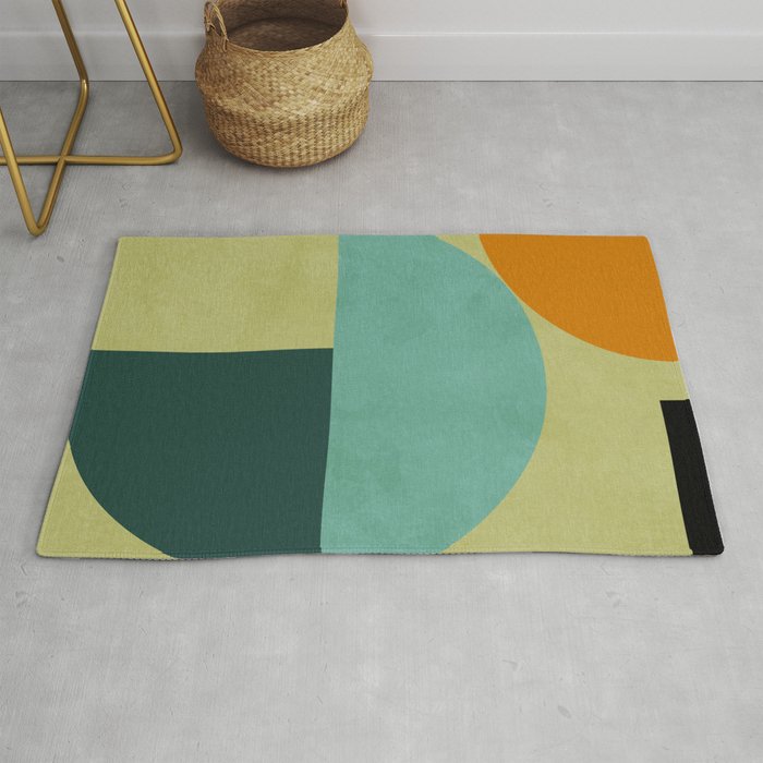 mid mod geometry green teal nature 2 Rug Gallery Image 1