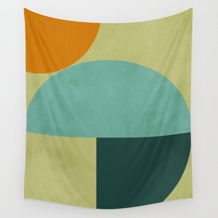 mid mod geometry green teal nature 2 Wall Tapestry Gallery Image 4