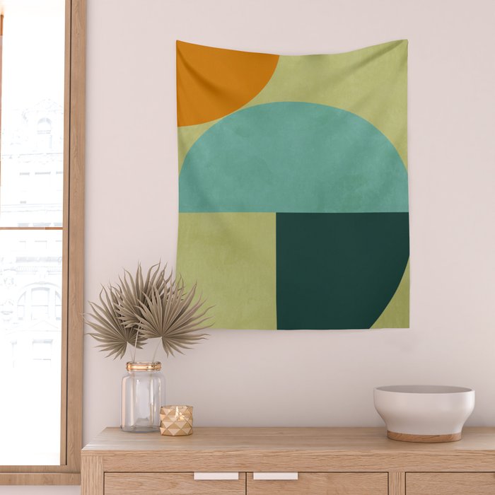 mid mod geometry green teal nature 2 Wall Tapestry Gallery Image 2