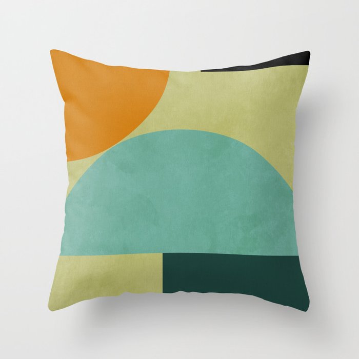 mid mod geometry green teal nature 2 Throw Pillow Gallery Image 1