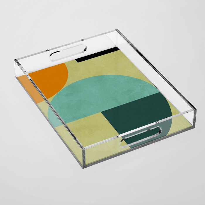 mid mod geometry green teal nature 2 Acrylic Tray Gallery Image 1