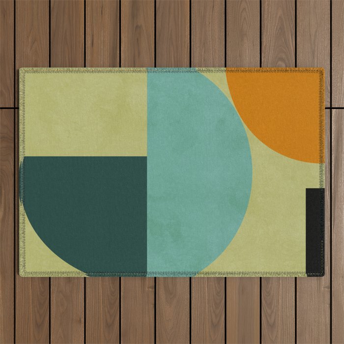 mid mod geometry green teal nature 2 Outdoor Rug Gallery Image 1