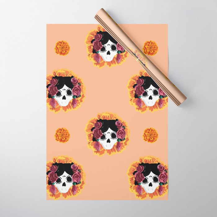 Catrina frida mexican kawaii cute sugar skull mexican style mexican flower marigold skeleton  Wrapping Paper Gallery Image 1