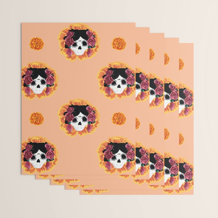 Catrina frida mexican kawaii cute sugar skull mexican style mexican flower marigold skeleton  Wrapping Paper Gallery Image 3