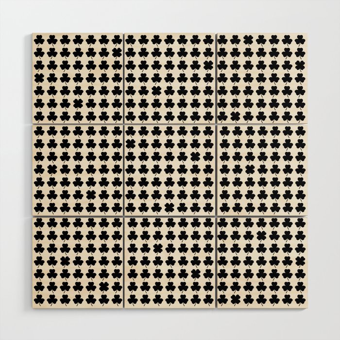 Clovers I Black and White Botanical Pattern Wood Wall Art Gallery Image 1