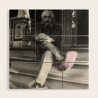 Satirical Einstein in Fuzzy Pink Slippers Classic E = mc² Black and White Satirical Photography  Wood Wall Art Gallery Image 1