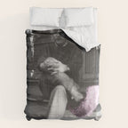 Satirical Einstein in Fuzzy Pink Slippers Classic E = mc² Black and White Satirical Photography  Comforter Gallery Image 6
