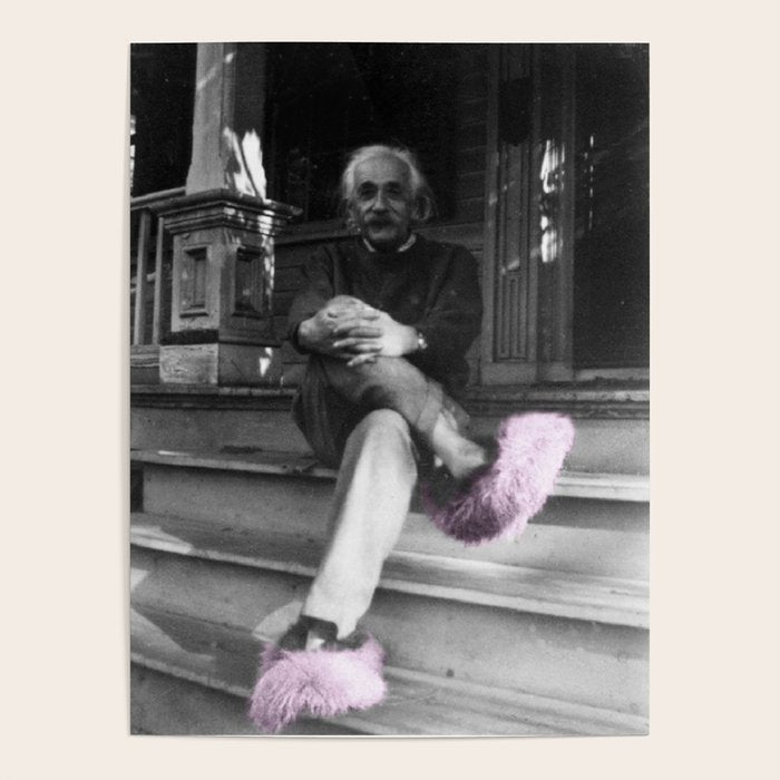 Satirical Einstein in Fuzzy Pink Slippers Classic E = mc² Black and White Satirical Photography  Poster Gallery Image 4