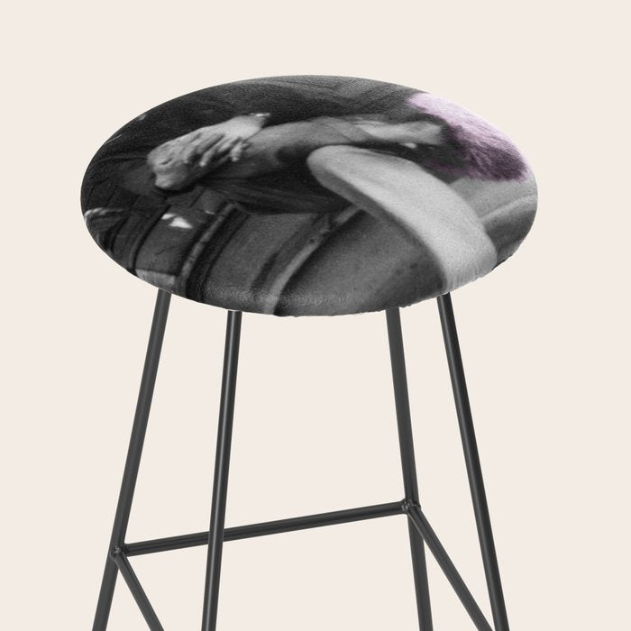Satirical Einstein in Fuzzy Pink Slippers Classic E = mc² Black and White Satirical Photography  Stool Gallery Image 2