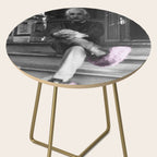 Satirical Einstein in Fuzzy Pink Slippers Classic E = mc² Black and White Satirical Photography  Side Table Gallery Image 2