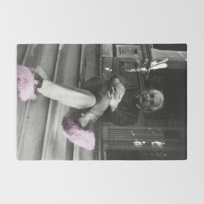 Satirical Einstein in Fuzzy Pink Slippers Classic E = mc² Black and White Satirical Photography  Rug Gallery Image 2