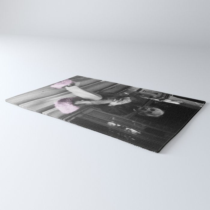 Satirical Einstein in Fuzzy Pink Slippers Classic E = mc² Black and White Satirical Photography  Rug Gallery Image 3