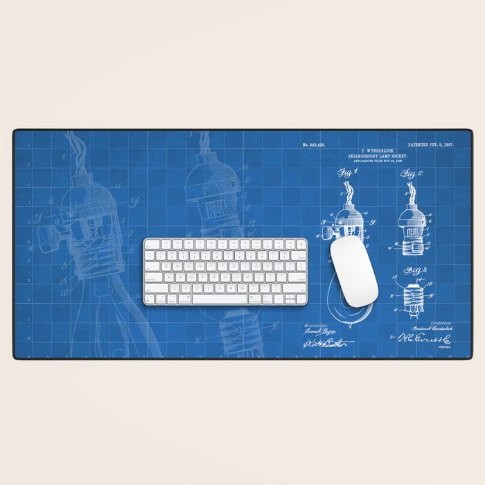 Light Bulb Patent - Designer Industrial Design Art - Blueprint Desk Mat Gallery Image 1