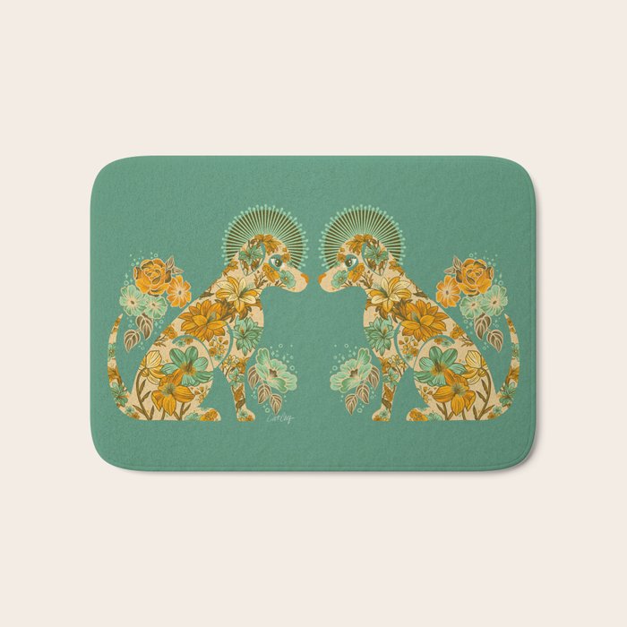 Porcelain Floral Dog - Mint & Ochre Bath Mat Gallery Image 1