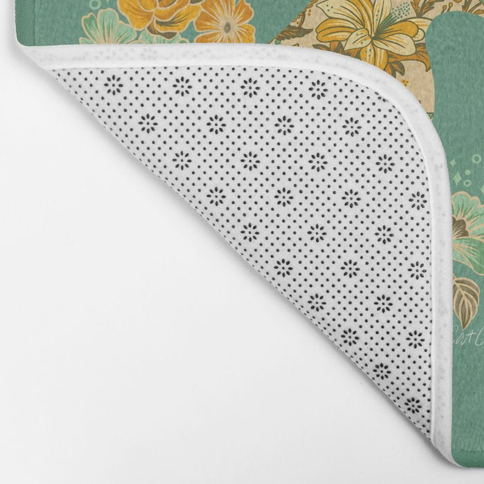 Porcelain Floral Dog - Mint & Ochre Bath Mat Gallery Image 2