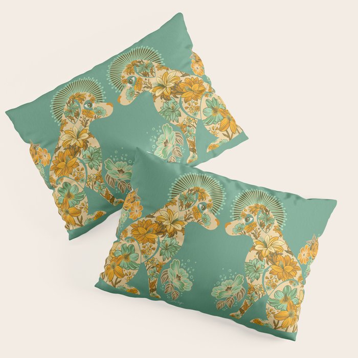Porcelain Floral Dog - Mint & Ochre Pillow Sham Gallery Image 3