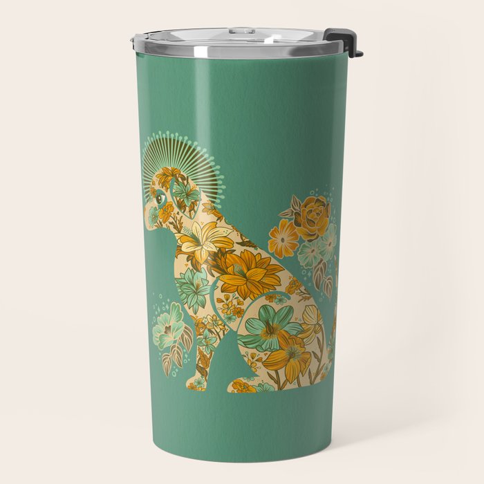 Porcelain Floral Dog - Mint & Ochre Travel Mug Gallery Image 2