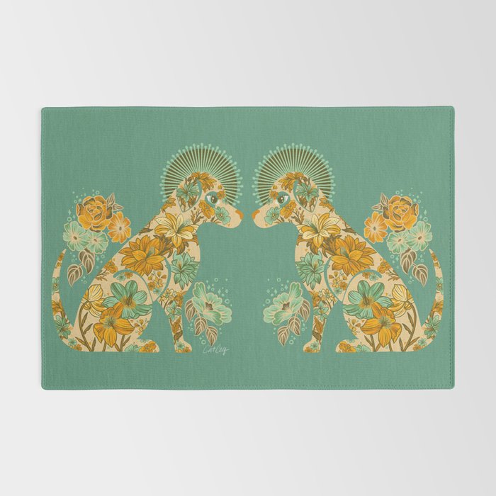 Porcelain Floral Dog - Mint & Ochre Rug Gallery Image 2