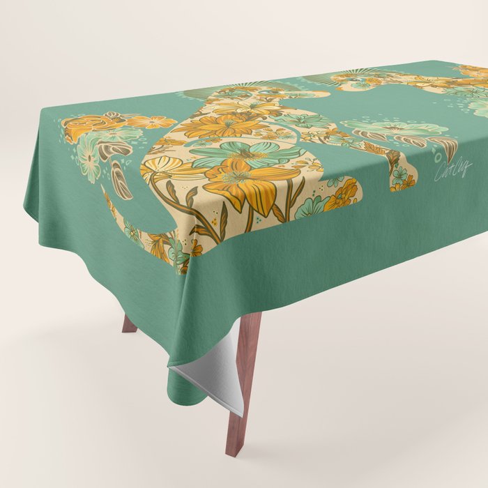 Porcelain Floral Dog - Mint & Ochre Tablecloth Gallery Image 1