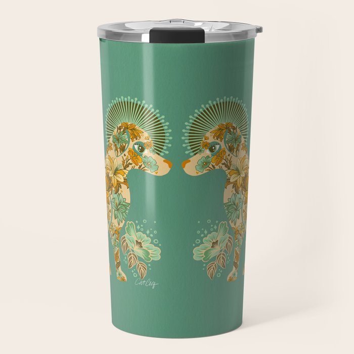 Porcelain Floral Dog - Mint & Ochre Travel Mug Gallery Image 1