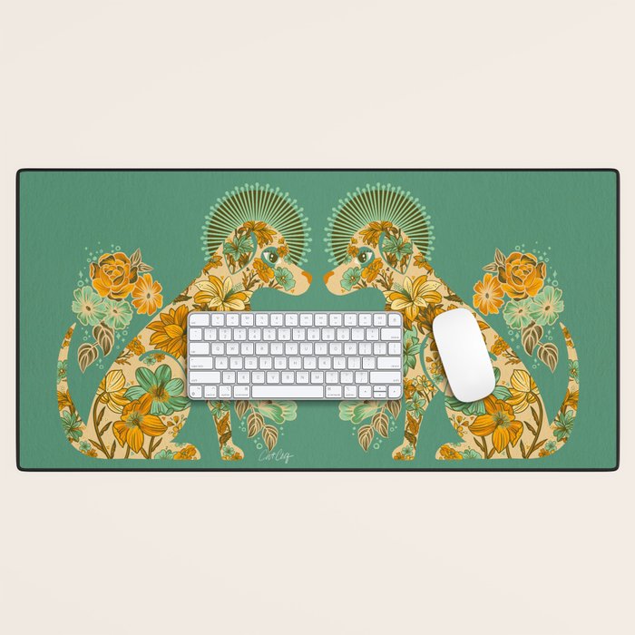 Porcelain Floral Dog - Mint & Ochre Desk Mat Gallery Image 1