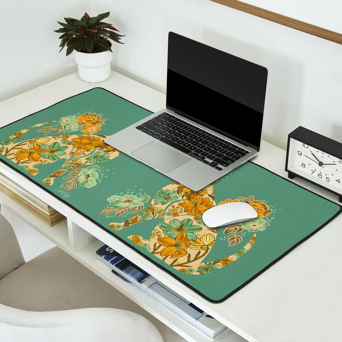 Porcelain Floral Dog - Mint & Ochre Desk Mat Gallery Image 2