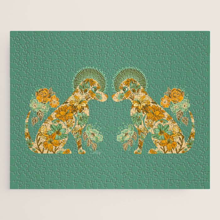 Porcelain Floral Dog - Mint & Ochre Jigsaw Puzzle Gallery Image 1