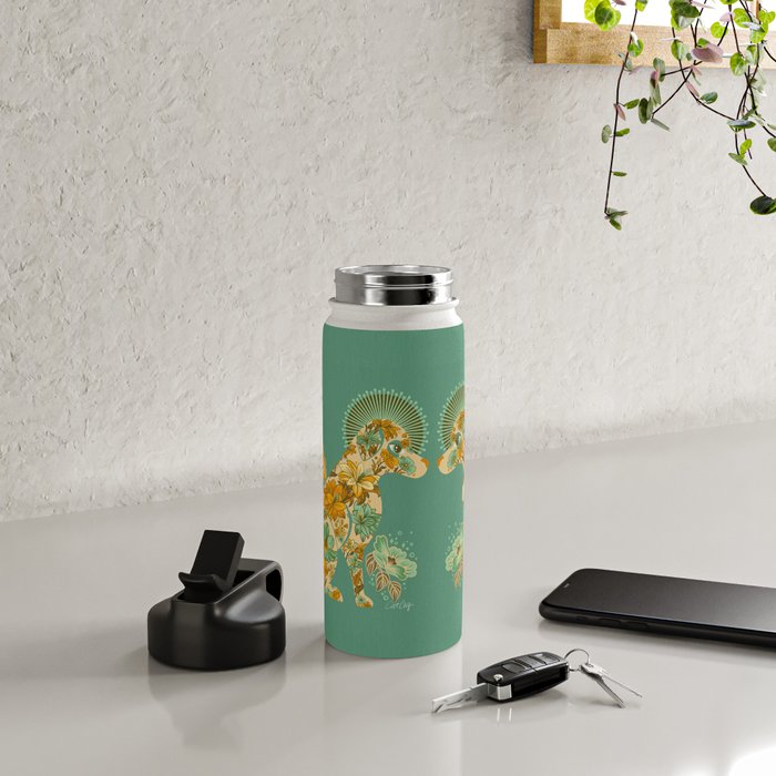 Porcelain Floral Dog - Mint & Ochre Water Bottle Gallery Image 4