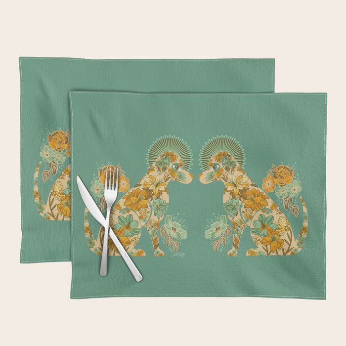 Porcelain Floral Dog - Mint & Ochre Placemat Gallery Image 1