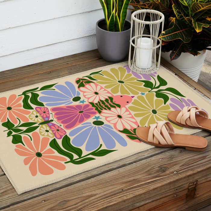 New Beginning - Floral Bird and Butterfly Outdoor Rug Gallery Image 2