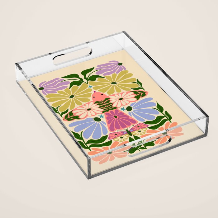 New Beginning - Floral Bird and Butterfly Acrylic Tray Gallery Image 1