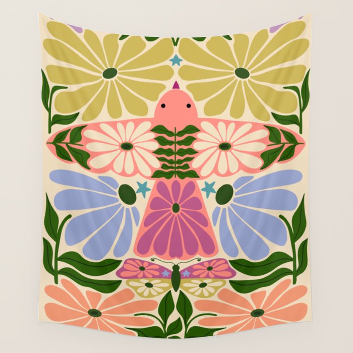 New Beginning - Floral Bird and Butterfly Wall Tapestry Gallery Image 1